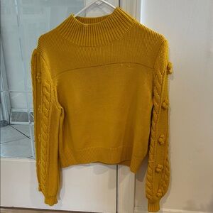Anthropologie Maeve Mustard Cable-Sleeve Mock Neck Sweater - Women